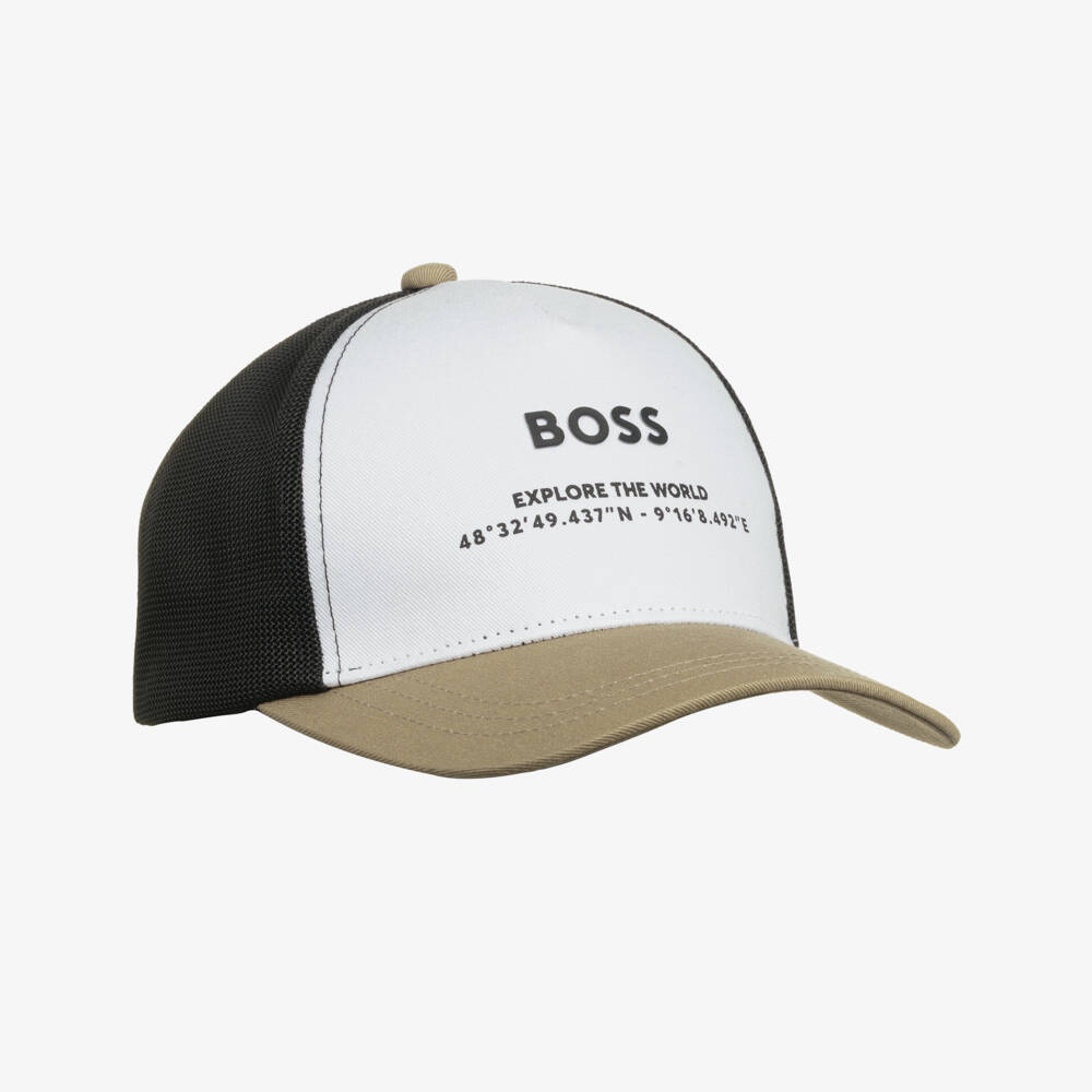 BOSS-Boys White & Beige Colourblock Cap | Childrensalon Outlet