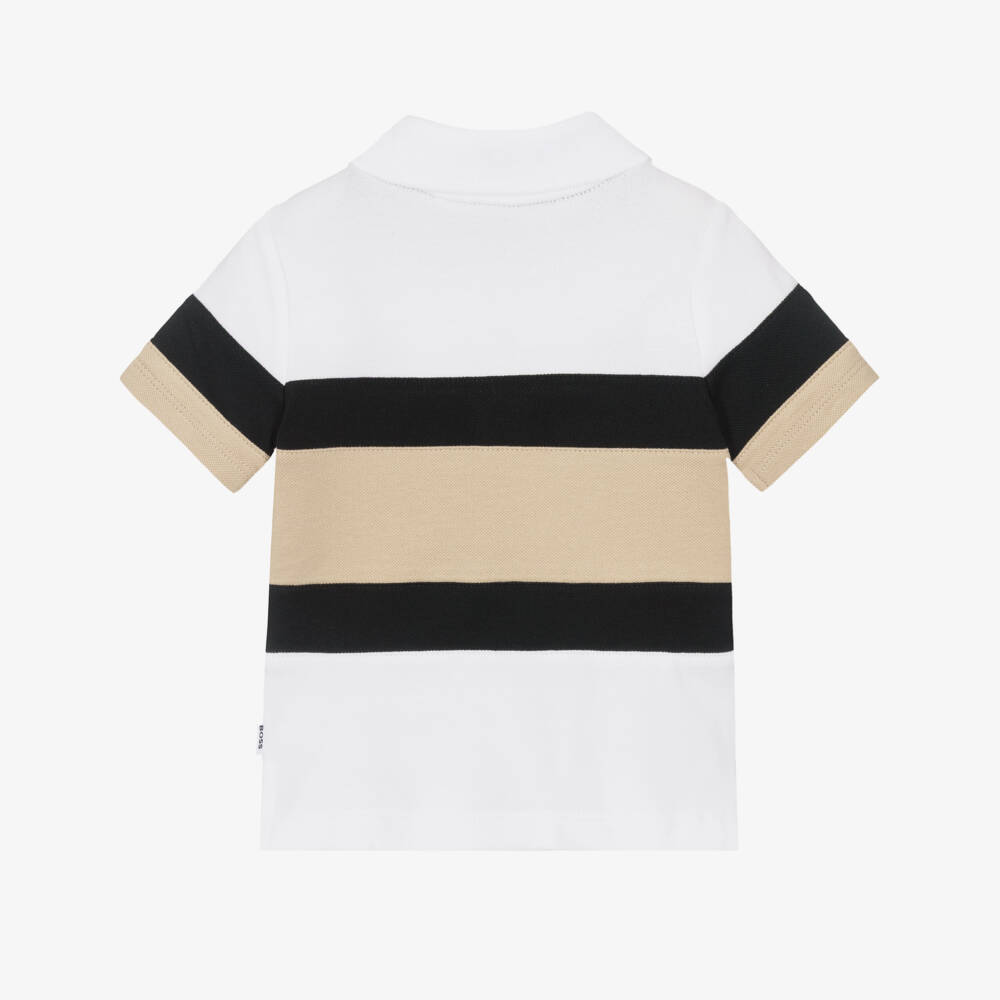 BOSS-Boys White & Beige Colourblock Piqué Polo Shirt | Childrensalon Outlet