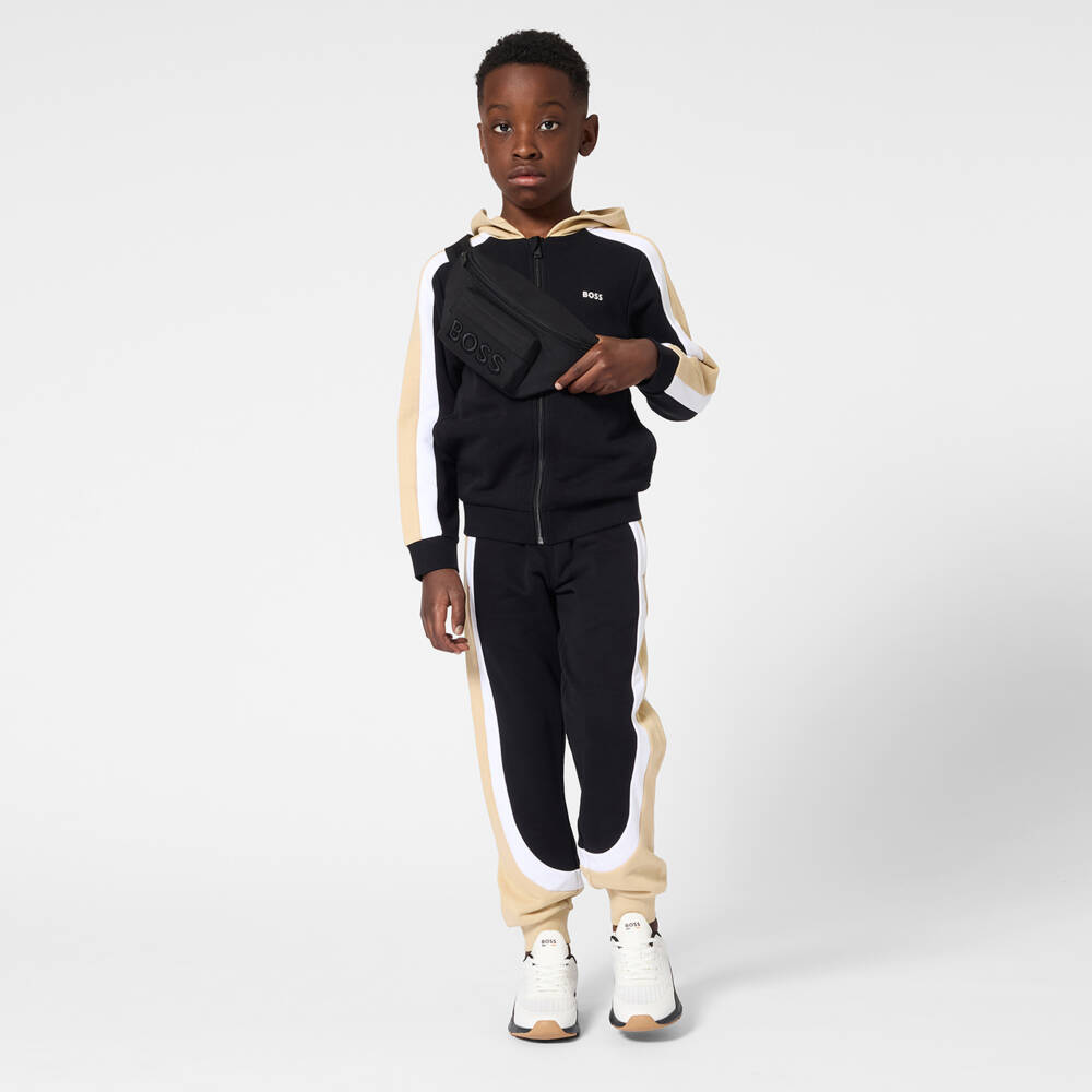 BOSS-Boys White & Black Logo Mesh Trainers | Childrensalon Outlet