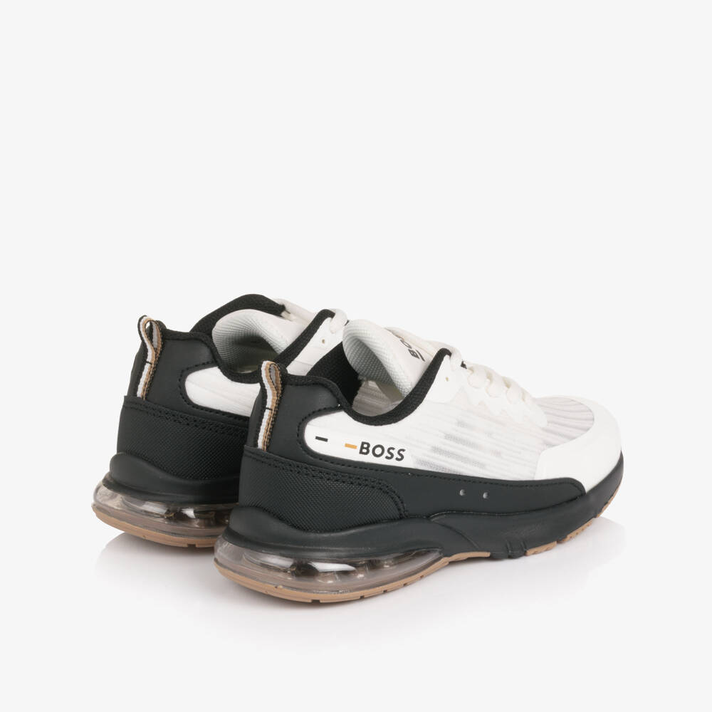 BOSS-Boys White & Black Logo Mesh Trainers | Childrensalon Outlet