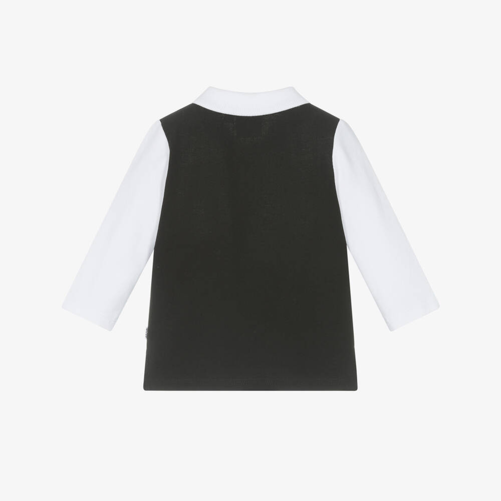 BOSS-Boys White & Black Piqué Long-Sleeved Polo Shirt | Childrensalon Outlet