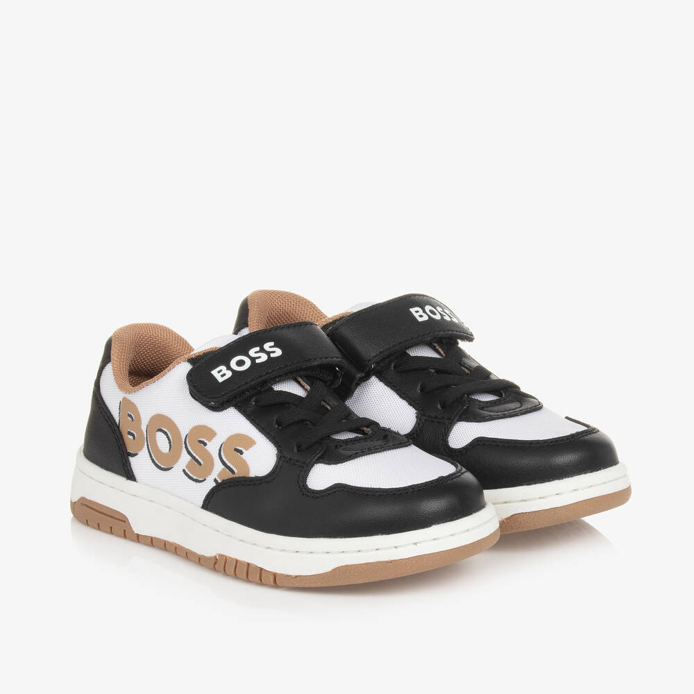 Boys White Black Velcro Trainers