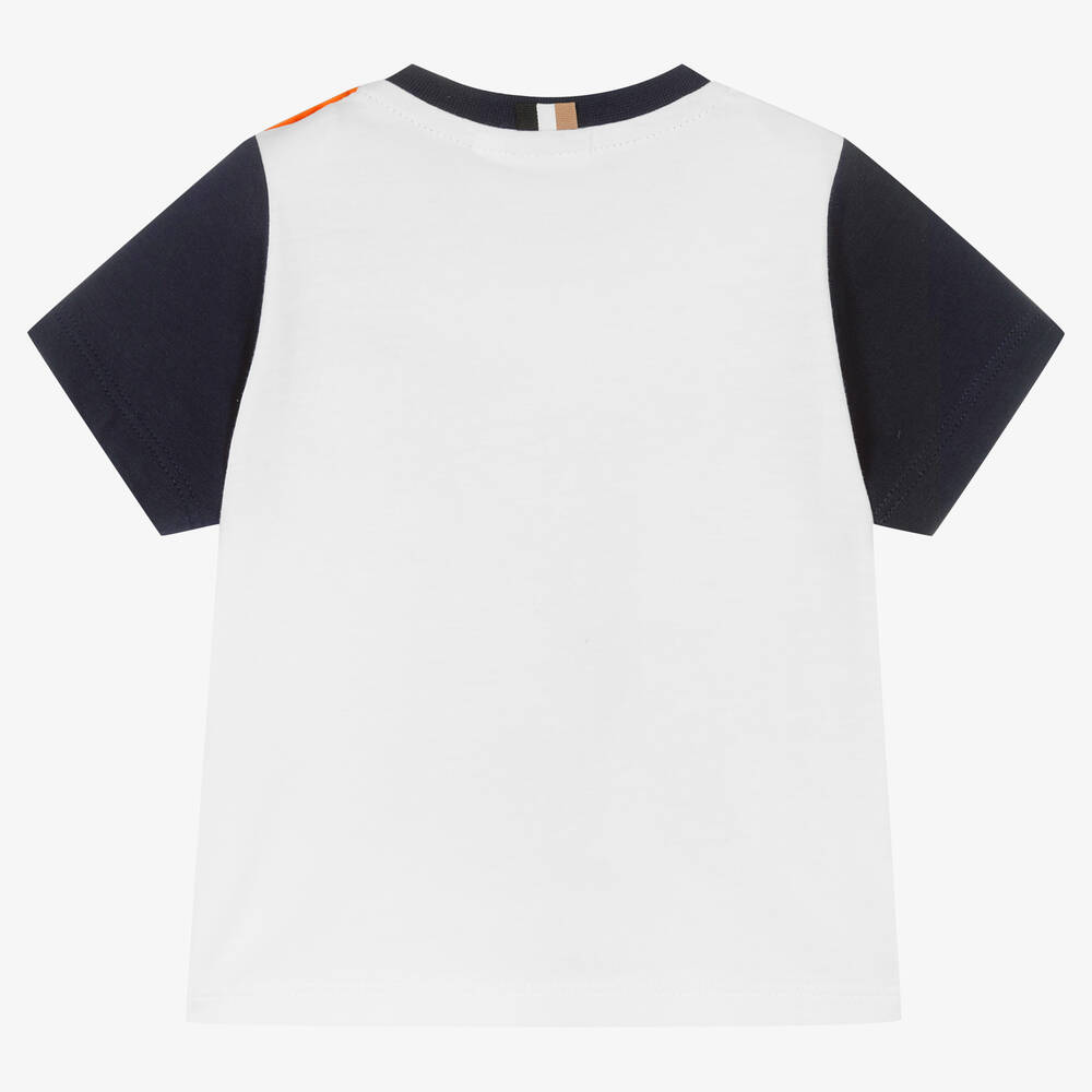 BOSS-Boys White & Blue Cotton Logo T-Shirt | Childrensalon Outlet