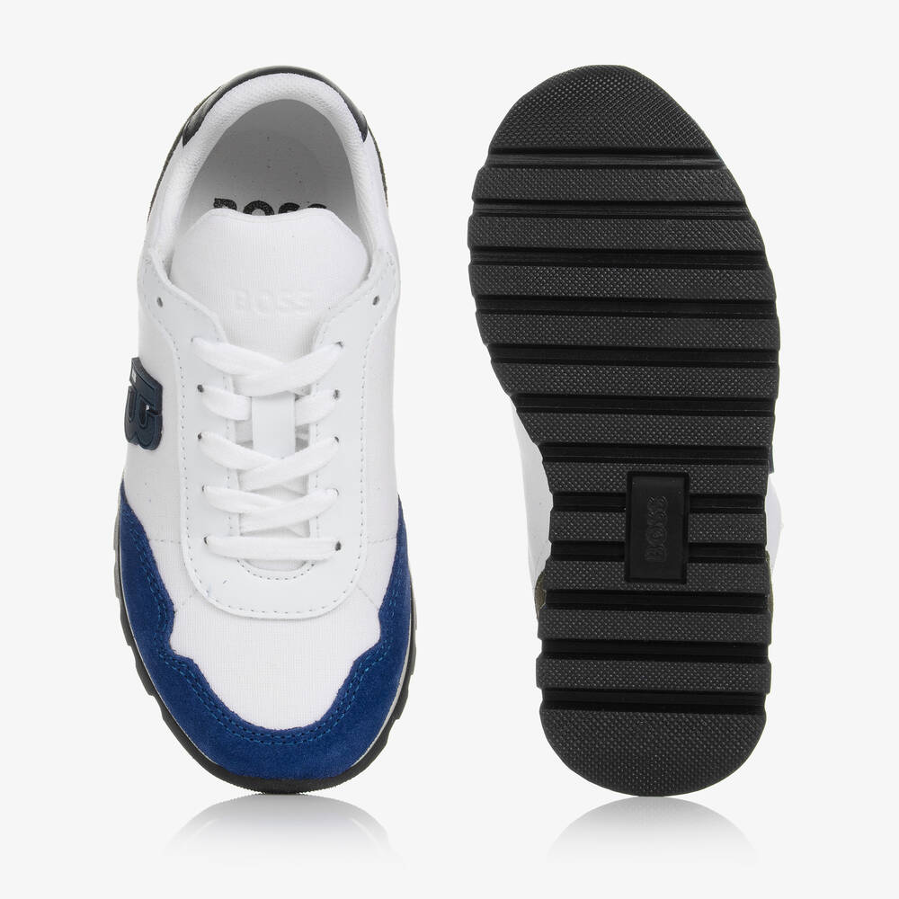 BOSS-Boys White Canvas Logo Trainers | Childrensalon Outlet