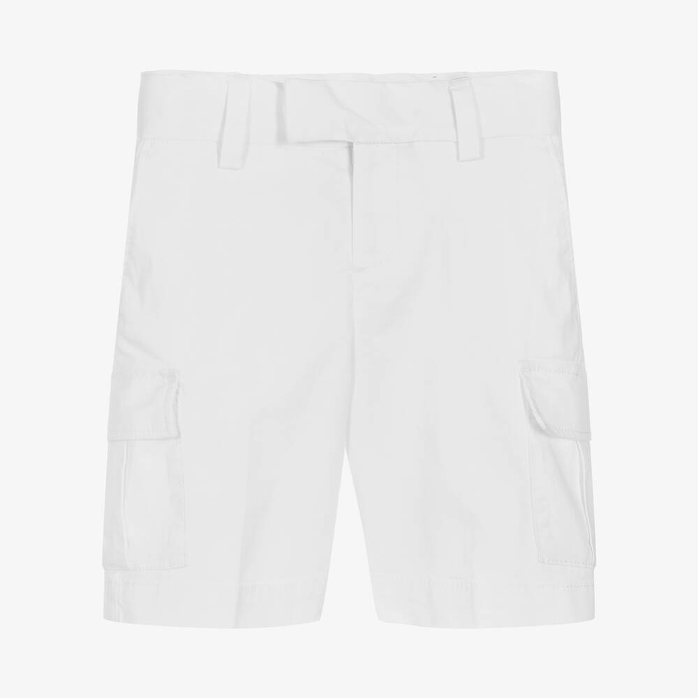 BOSS - Boys White Cotton Bermuda Shorts | Childrensalon