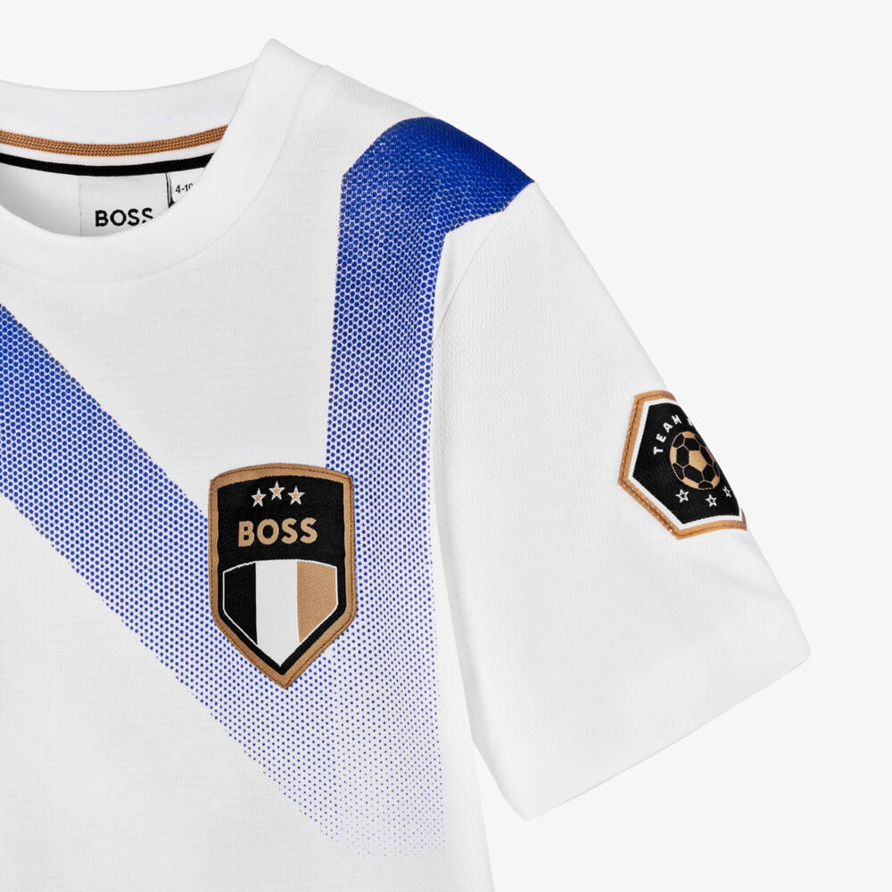 BOSS-Boys White Cotton Football T-Shirt | Childrensalon Outlet