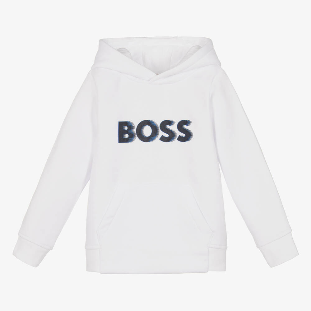 BOSS - Boys White Cotton Hoodie | Childrensalon