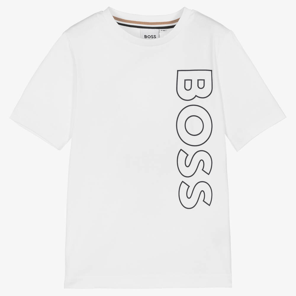 BOSS -  Boys White Cotton Jersey T-Shirt | Childrensalon