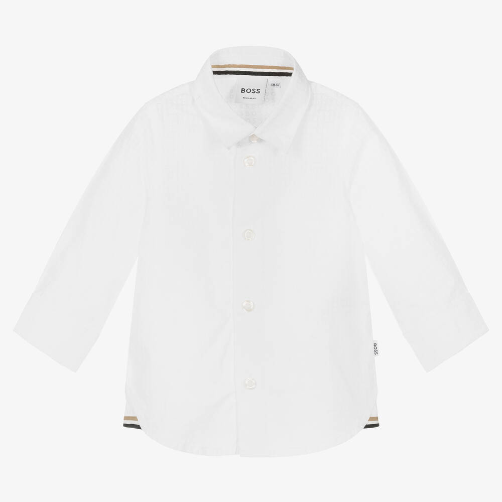 BOSS - Boys White Cotton Logo Shirt | Childrensalon