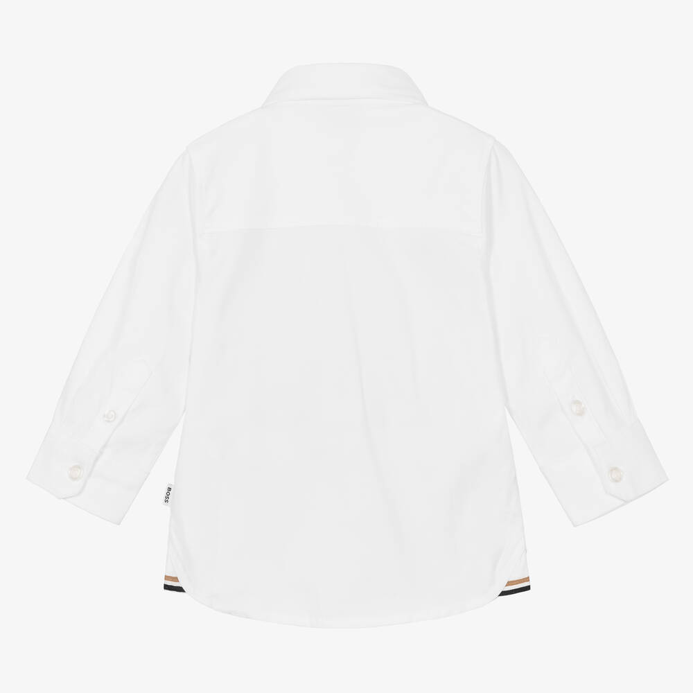 BOSS-قميص أطفال ولادي قطن بوبلين لون أبيض | Childrensalon Outlet