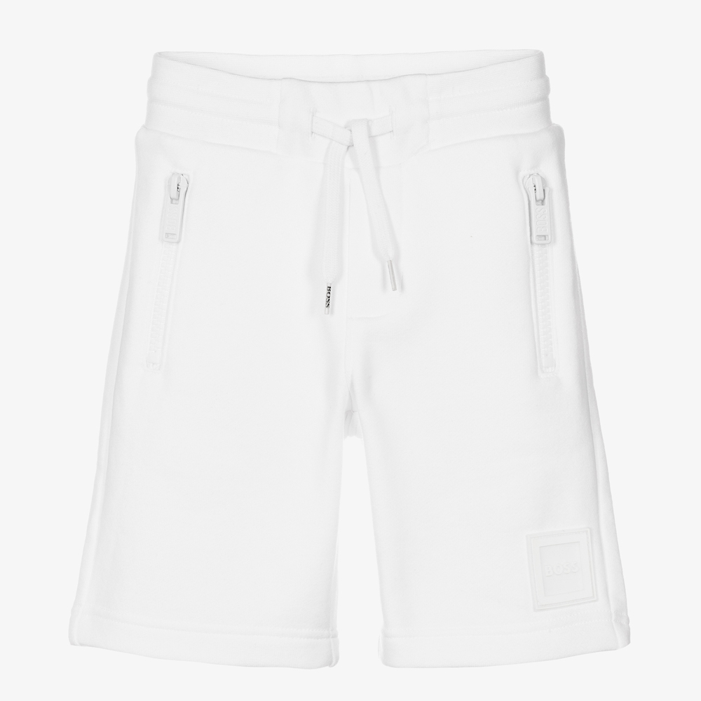 BOSS - Boys White Cotton Logo Shorts | Childrensalon