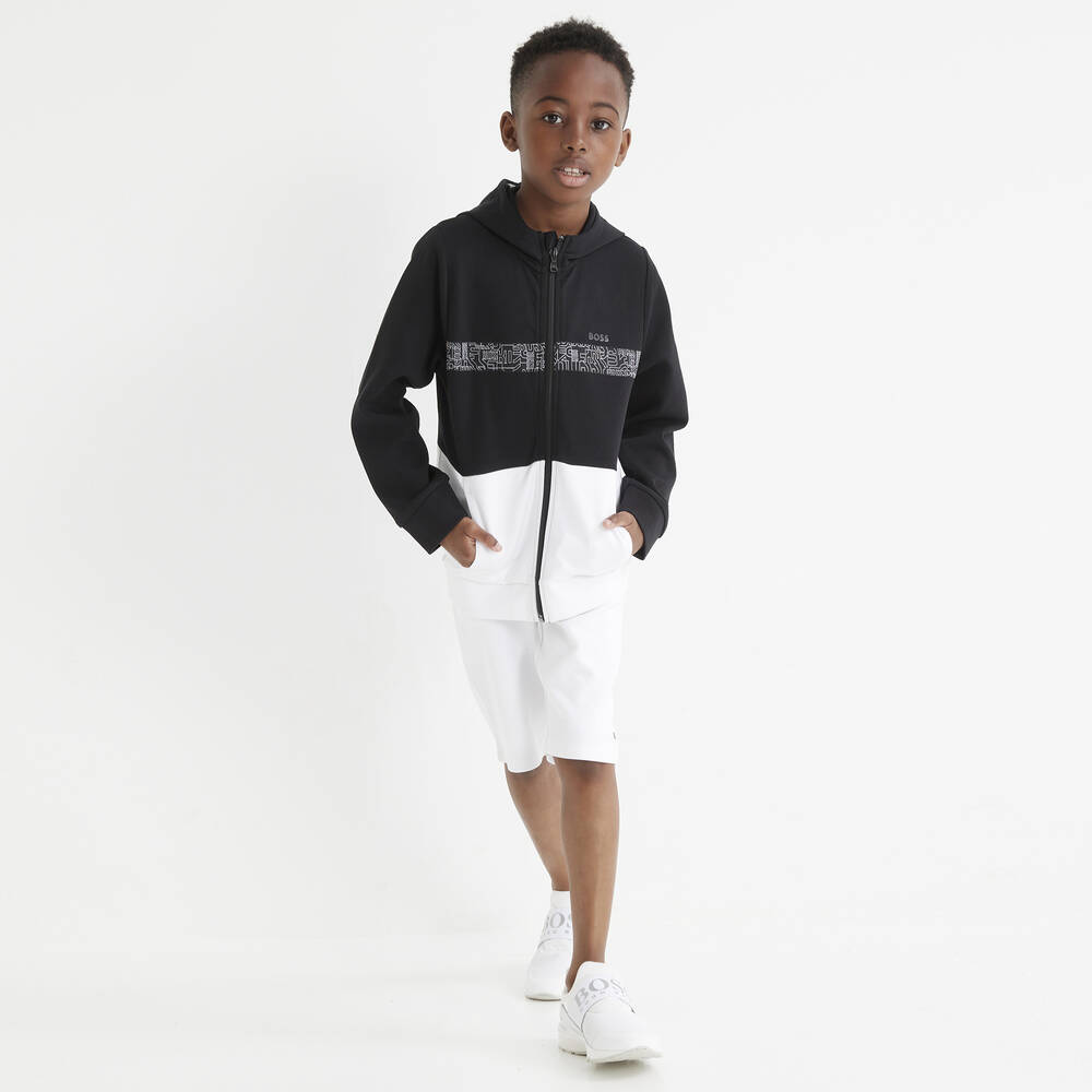BOSS-Boys White Cotton Logo Shorts | Childrensalon Outlet