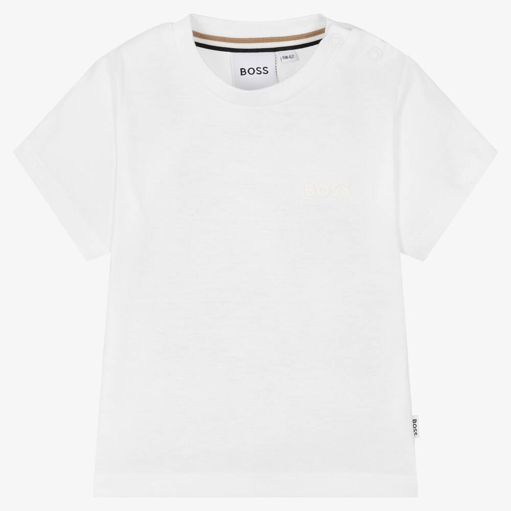 BOSS - Белая хлопковая футболка для мальчиков | Childrensalon
