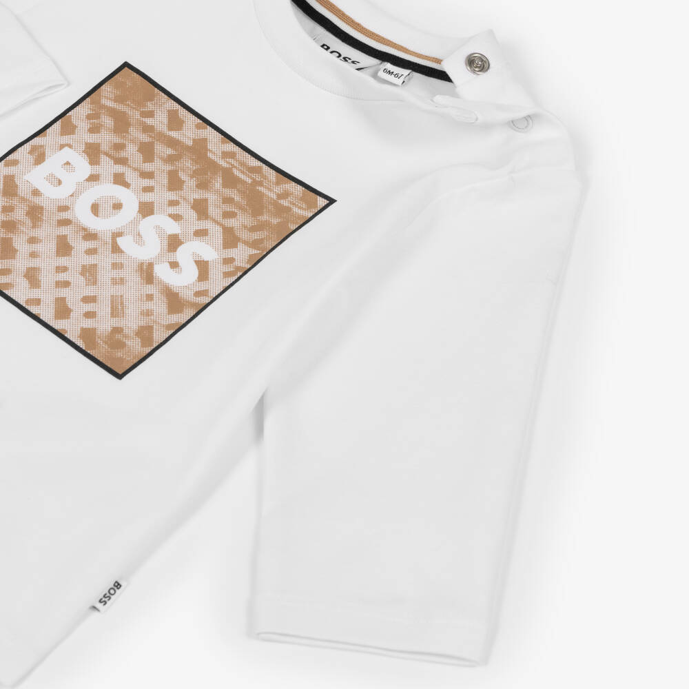 BOSS-Boys White Cotton Monogram Box Logo Top | Childrensalon Outlet