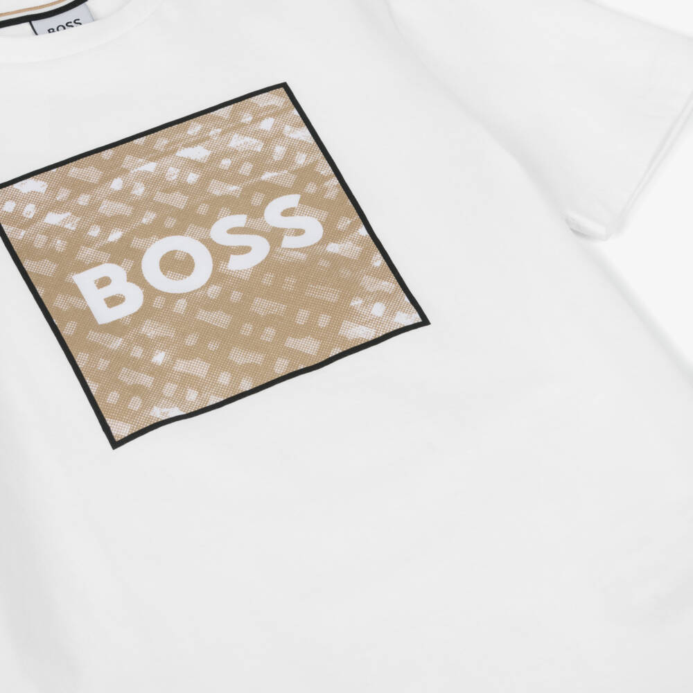 BOSS-Boys White Cotton Monogram Logo T-Shirt | Childrensalon Outlet