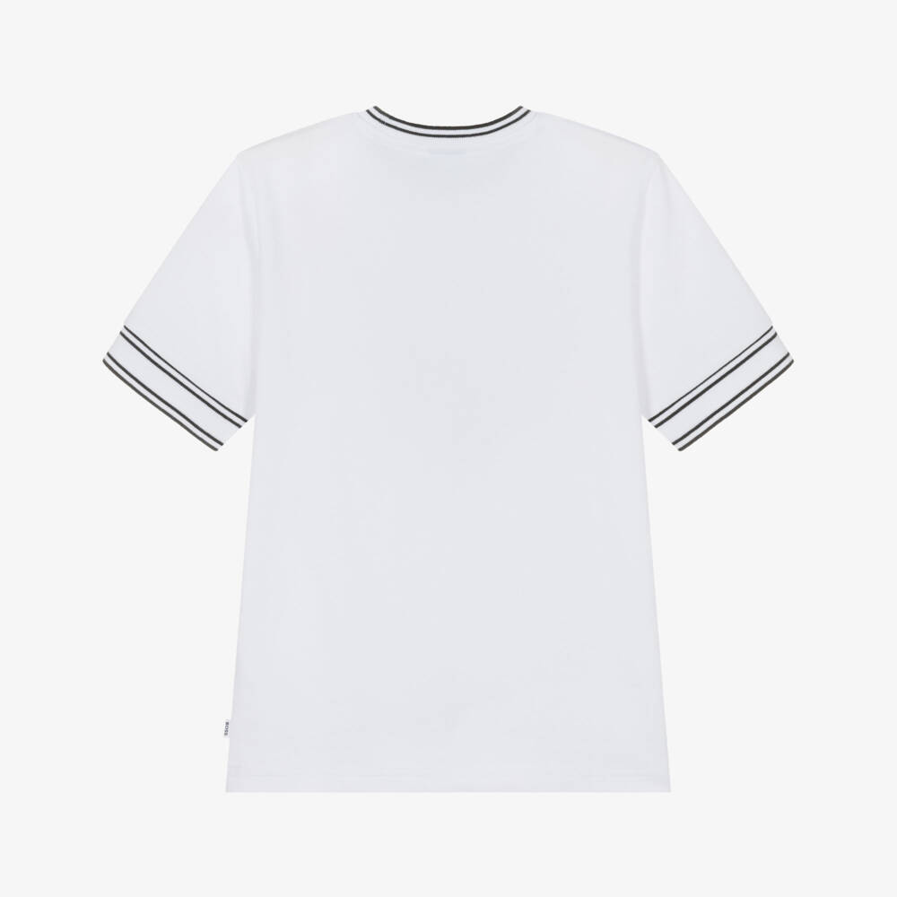 BOSS-Boys White Cotton Piqué Logo T-Shirt | Childrensalon Outlet