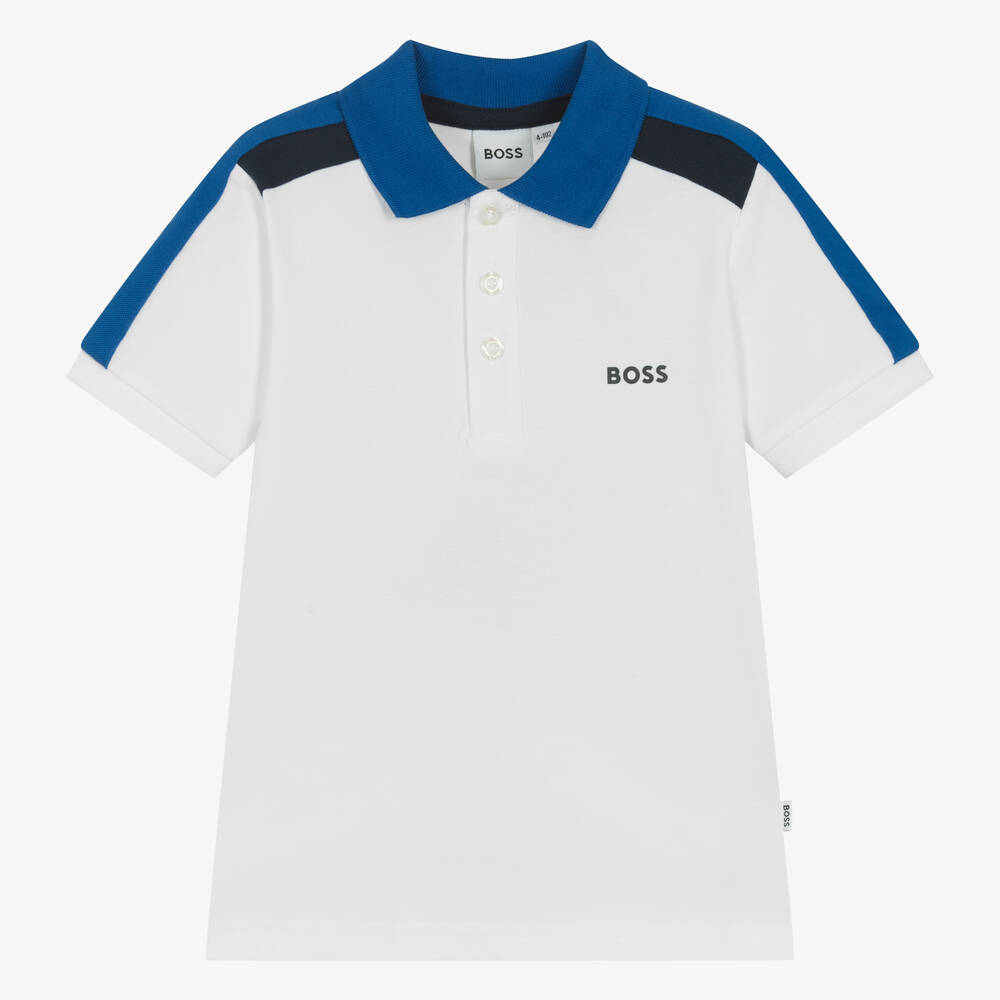 BOSS-Boys White Cotton Piqué Polo Shirt | Childrensalon Outlet