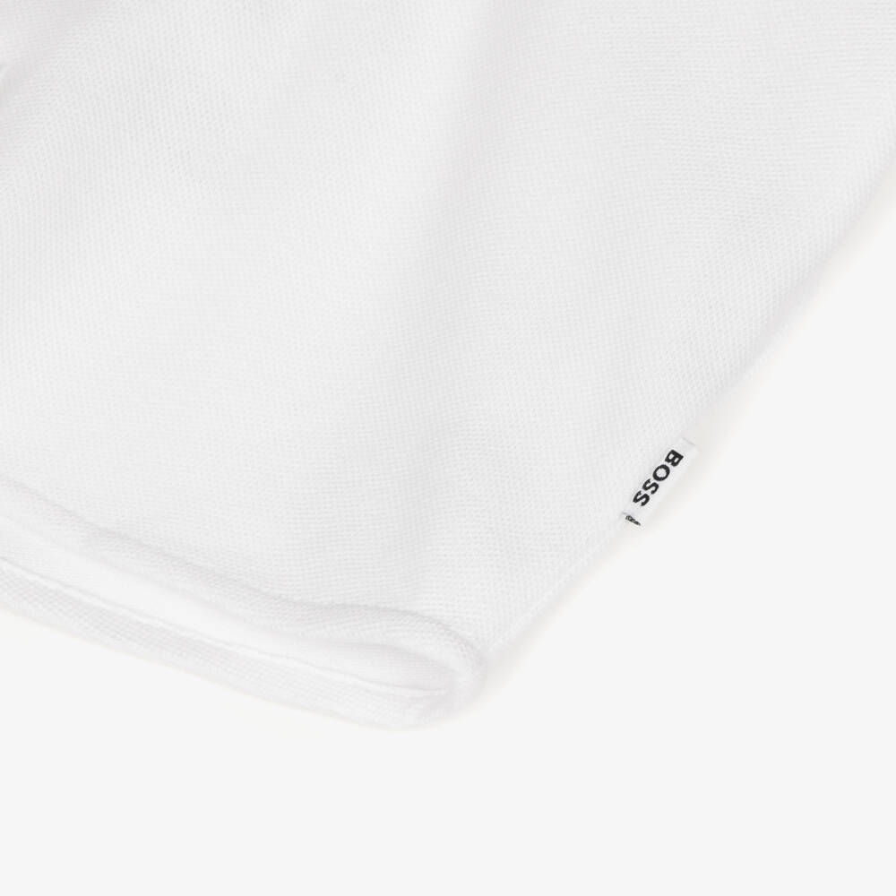 BOSS-Boys White Cotton Piqué Short-Sleeved Shirt | Childrensalon Outlet