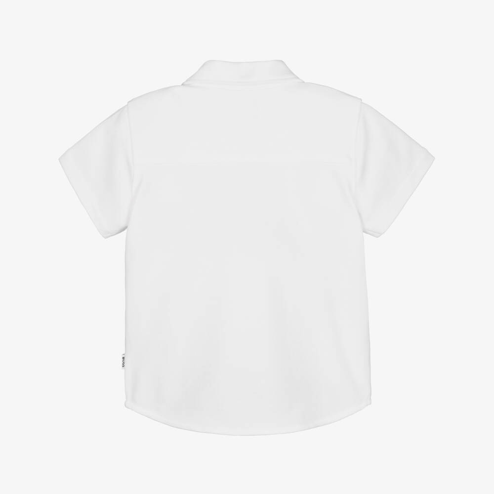 BOSS-Boys White Cotton Piqué Short-Sleeved Shirt | Childrensalon Outlet