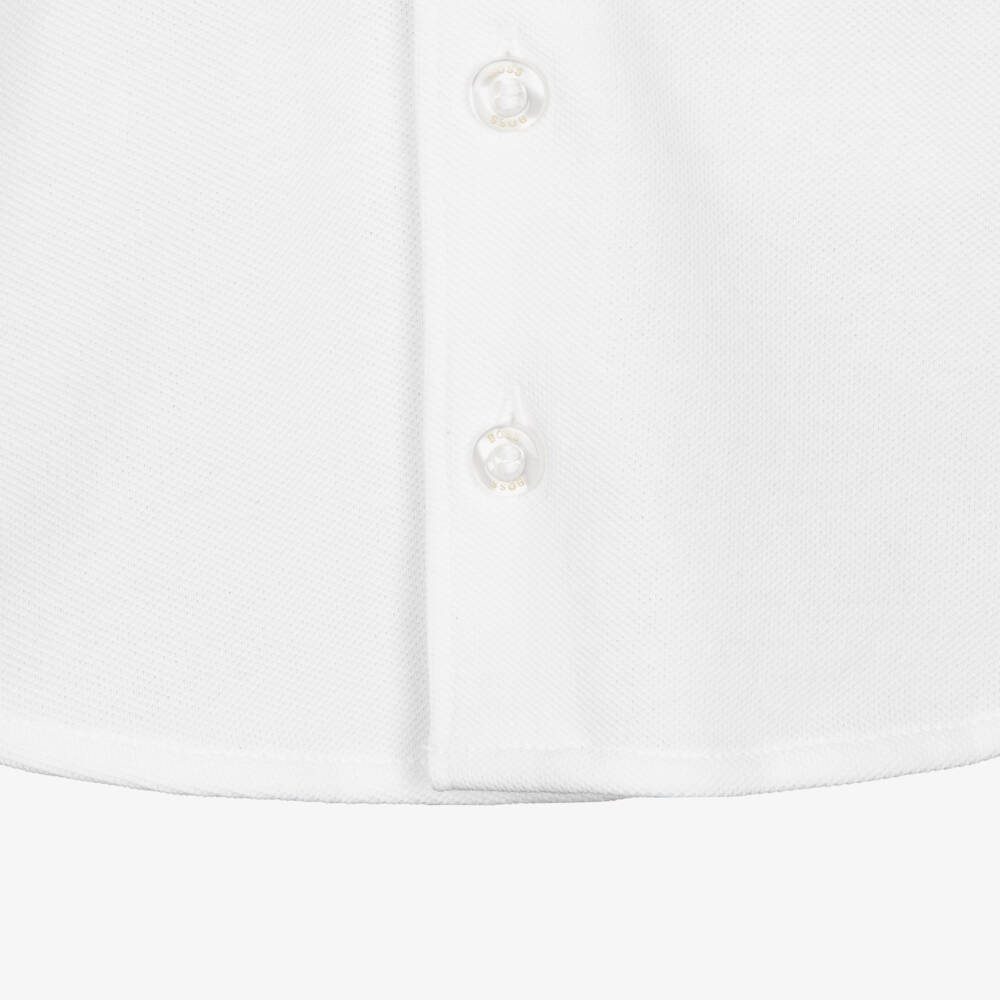 BOSS-Boys White Cotton Piqué Short-Sleeved Shirt | Childrensalon Outlet