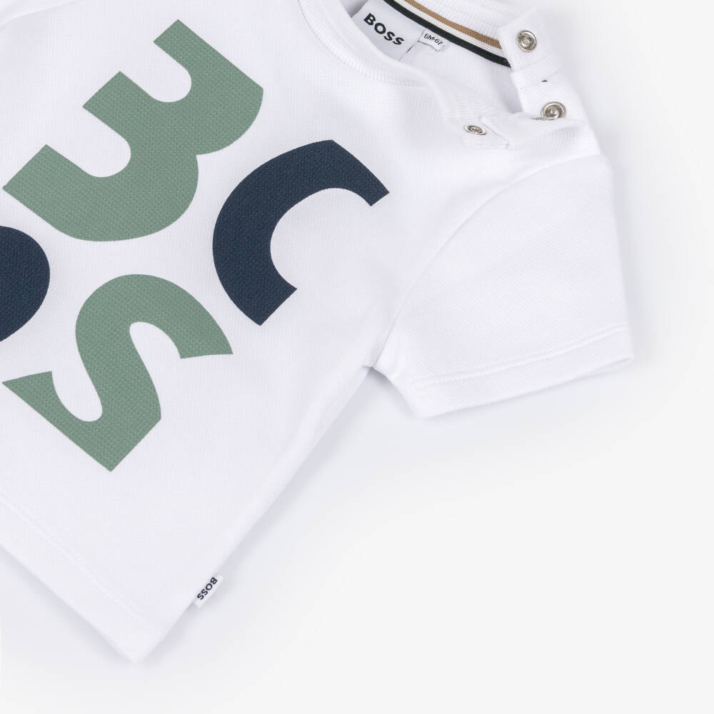 BOSS-Boys White Cotton Piqué T-Shirt | Childrensalon Outlet