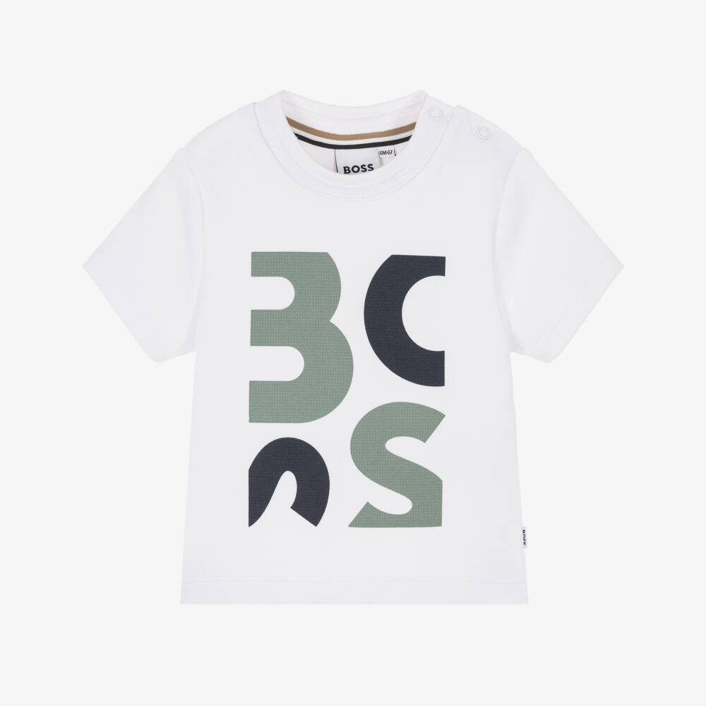 BOSS-Boys White Cotton Piqué T-Shirt | Childrensalon Outlet
