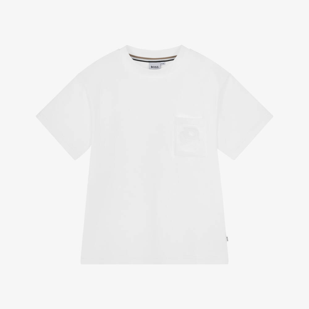 BOSS-Boys White Cotton Pocket Logo T-Shirt | Childrensalon Outlet