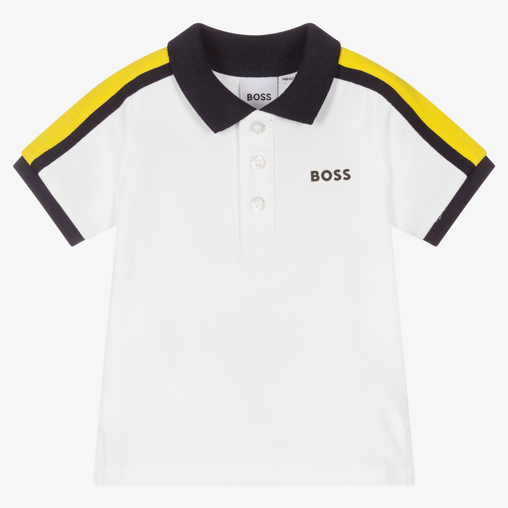BOSS - Белая рубашка поло из хлопка для мальчиков | Childrensalon