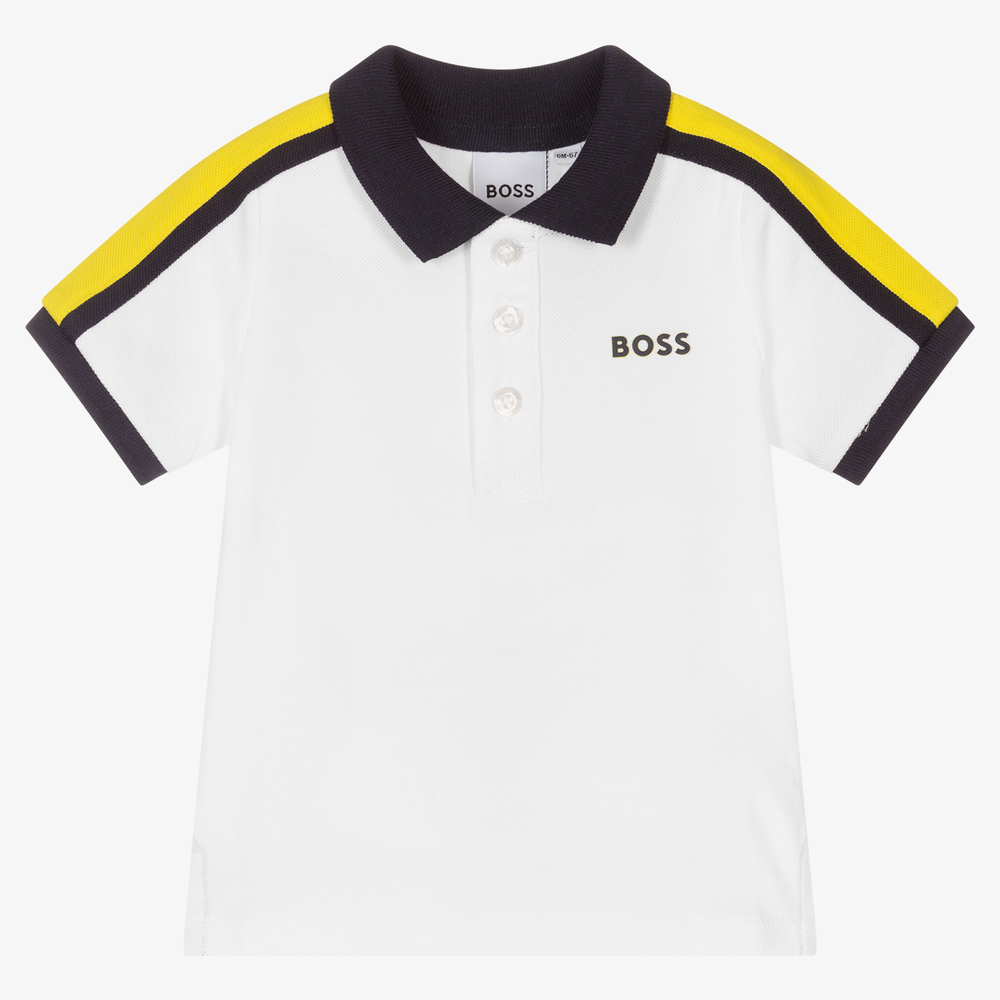 BOSS - Boys White Cotton Polo Shirt | Childrensalon