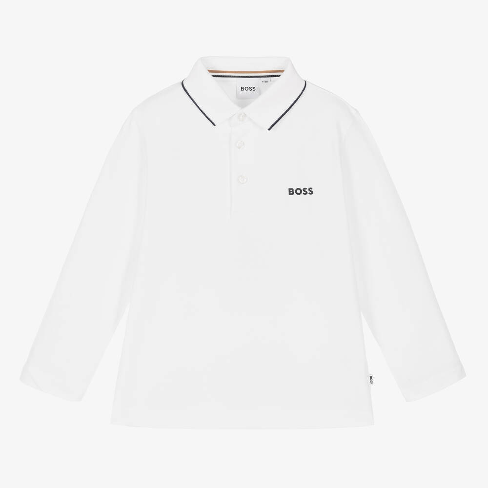 BOSS - Белая хлопковая рубашка поло для мальчиков | Childrensalon