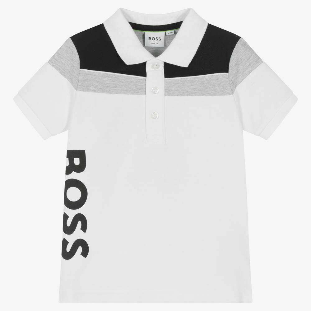 BOSS - Polo blanc en coton garçon | Childrensalon