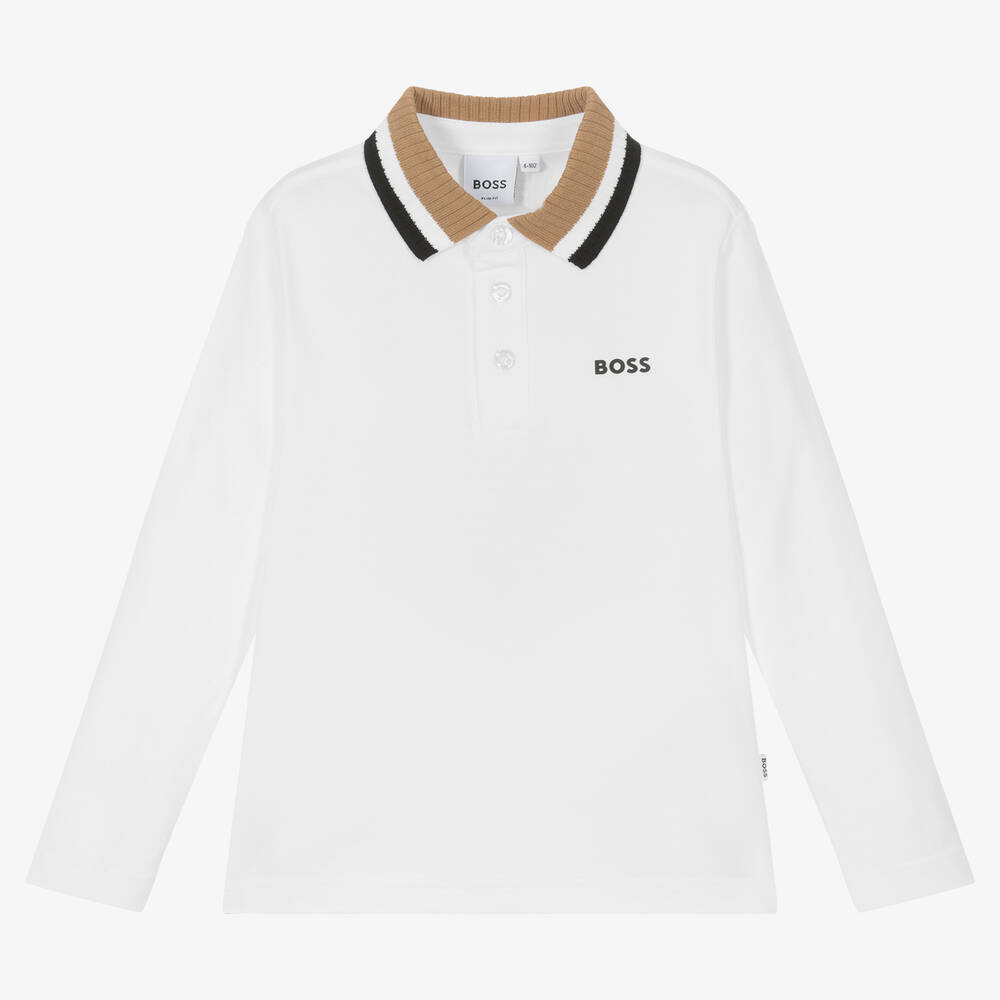BOSS - Polo blanc en coton garçon | Childrensalon