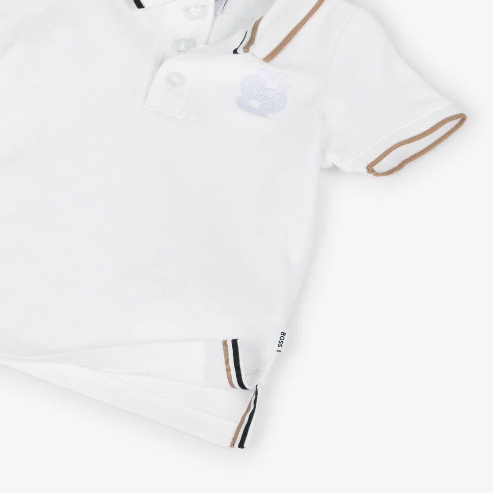 BOSS-Boys White Cotton Polo Shirt | Childrensalon Outlet