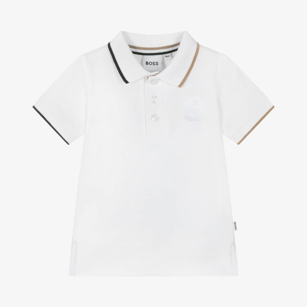 BOSS-Boys White Cotton Polo Shirt | Childrensalon Outlet