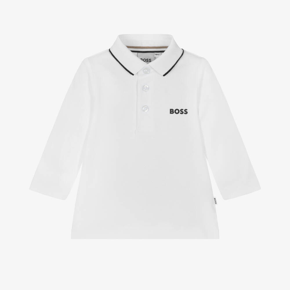 BOSS-Boys White Cotton Polo Shirt | Childrensalon Outlet