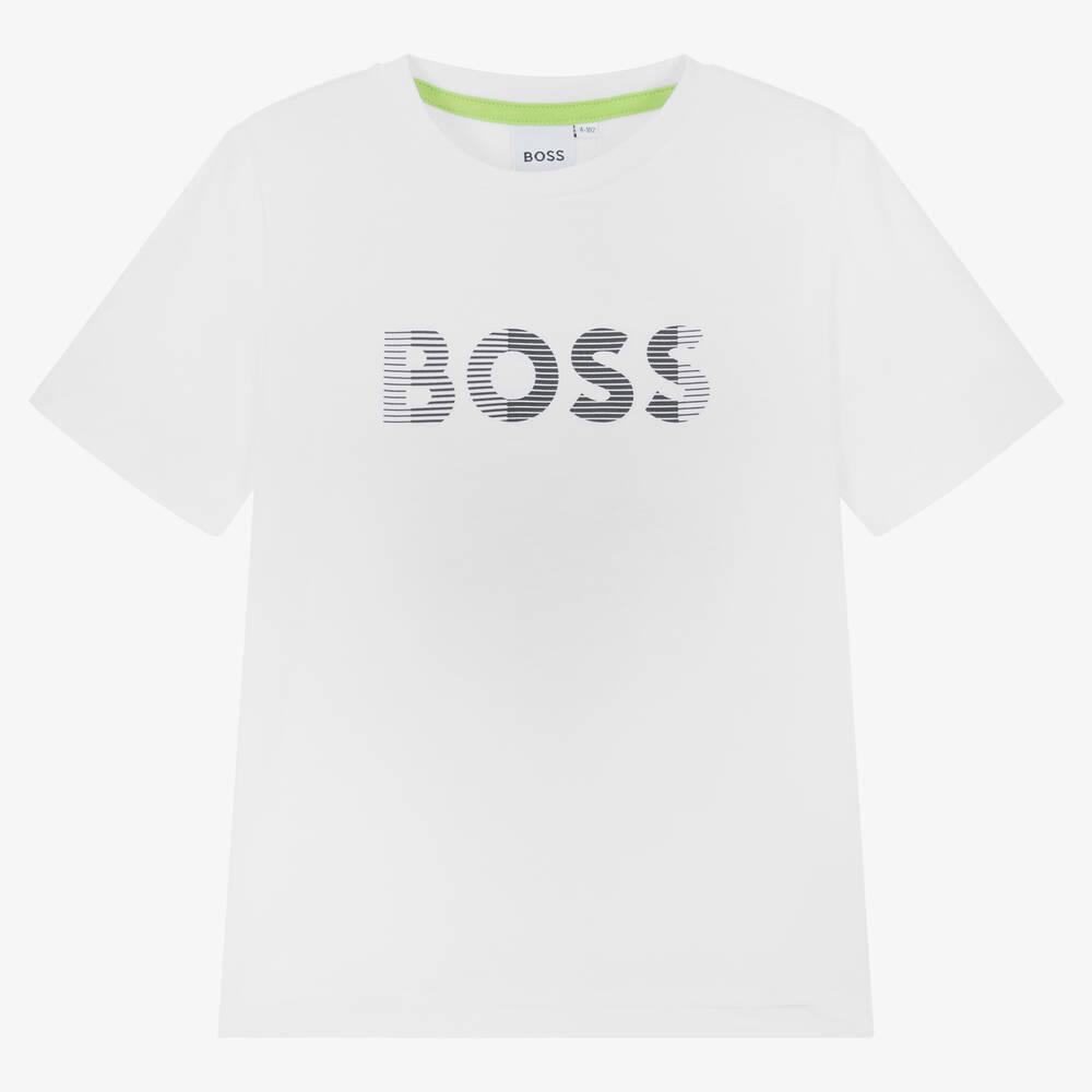 BOSS -  Boys White Cotton T-Shirt | Childrensalon