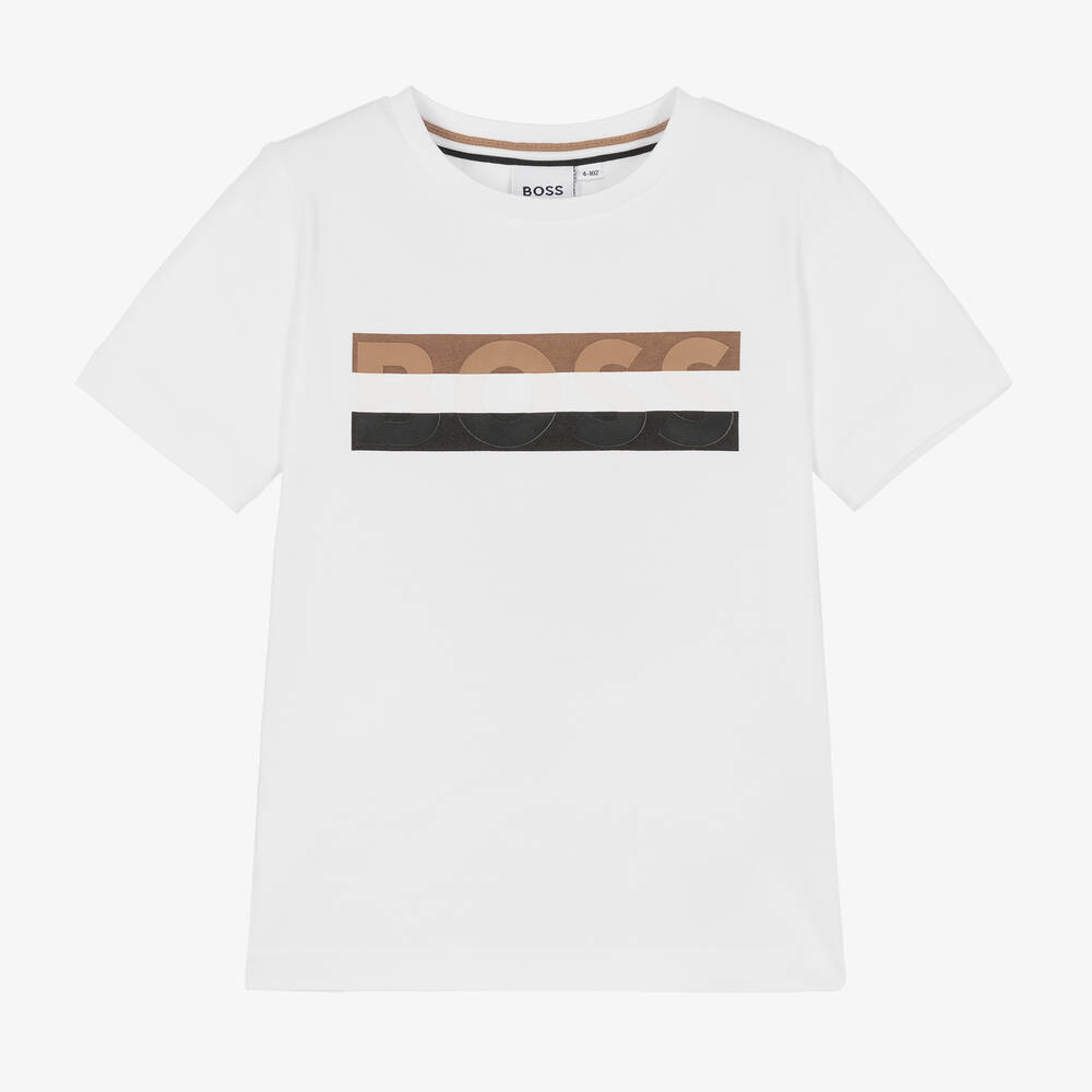 BOSS - T-shirt blanc en coton garçon  | Childrensalon