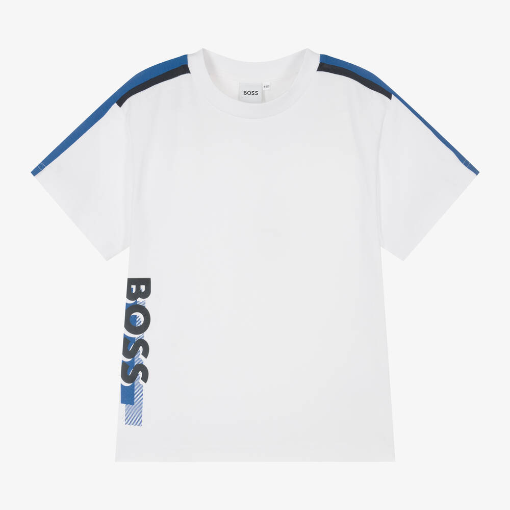 BOSS-Boys White Cotton T-Shirt | Childrensalon Outlet