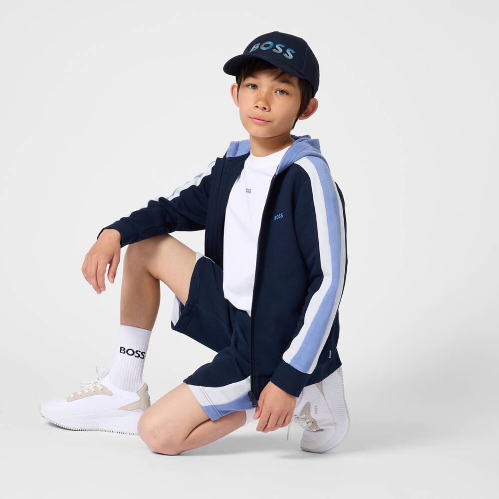 BOSS-Boys White Cotton T-Shirt with Ombré Logo | Childrensalon Outlet