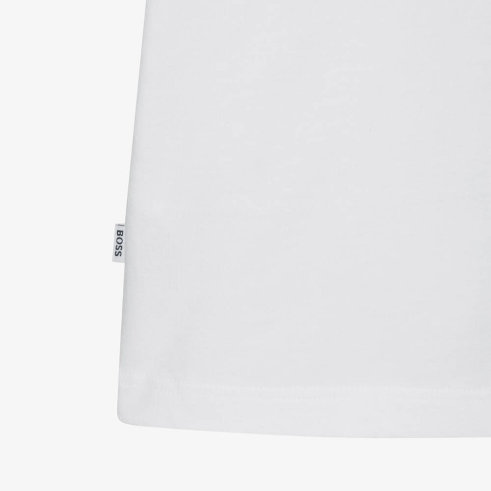 BOSS-Boys White Cotton T-Shirt with Ombré Logo | Childrensalon Outlet