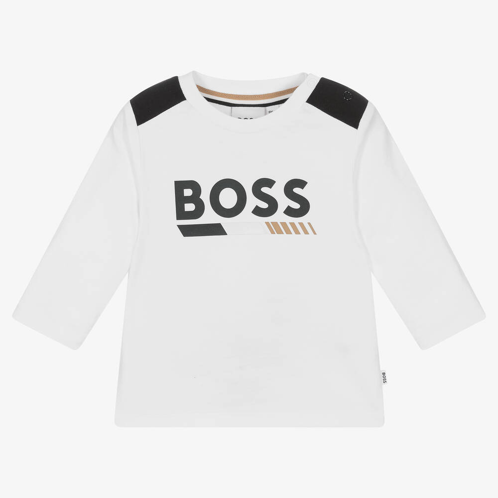 BOSS - Белый хлопковый топ для мальчиков | Childrensalon