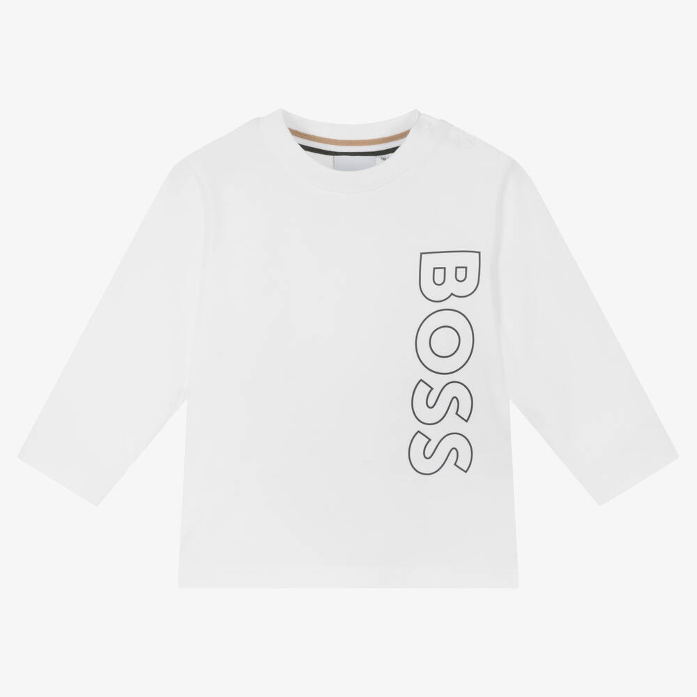 BOSS - Boys White Cotton Top | Childrensalon
