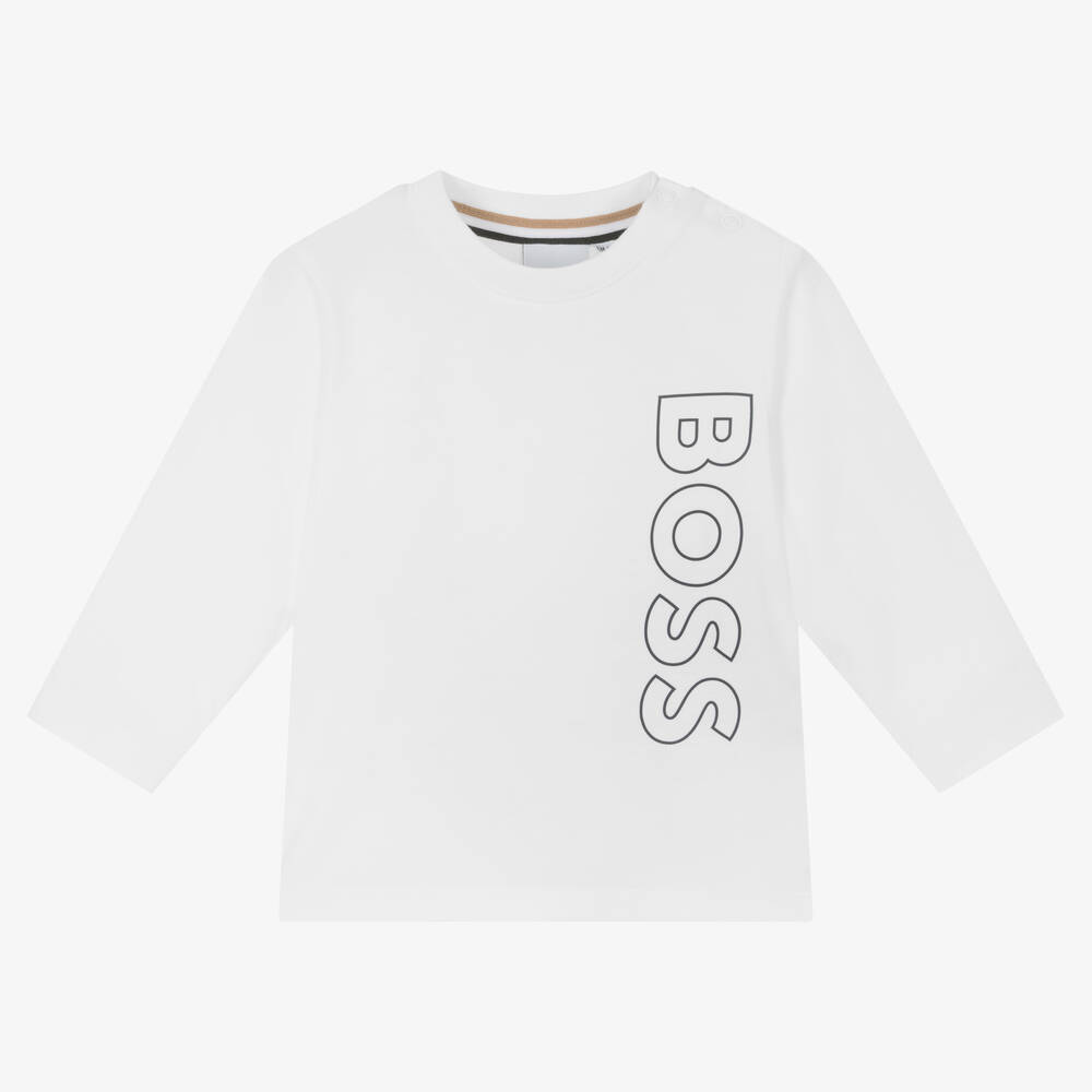 BOSS - Haut blanc en coton garçon | Childrensalon