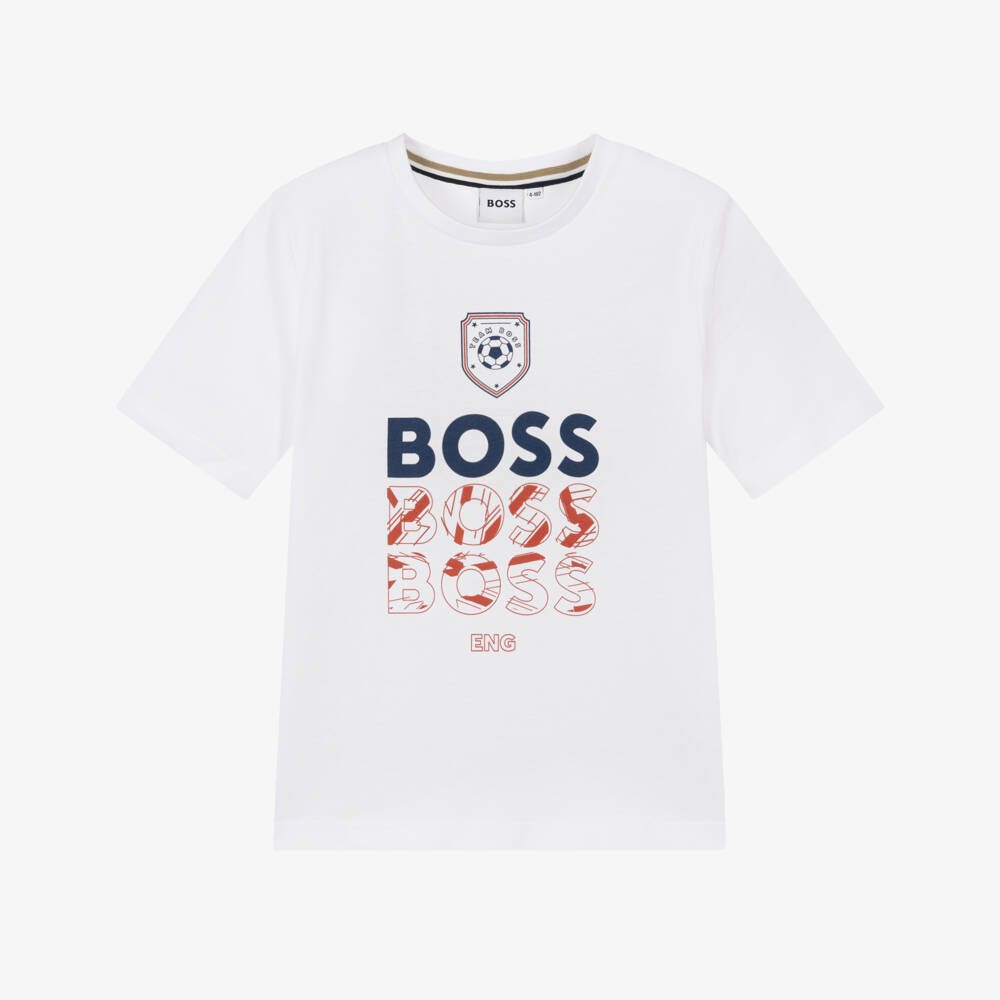 BOSS-Boys White Cotton World Cup 2026 T-Shirt | Childrensalon Outlet