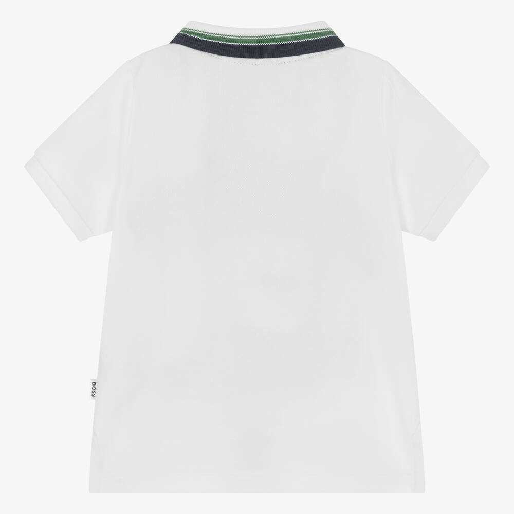BOSS-Boys White & Green Cotton Polo Shirt | Childrensalon Outlet