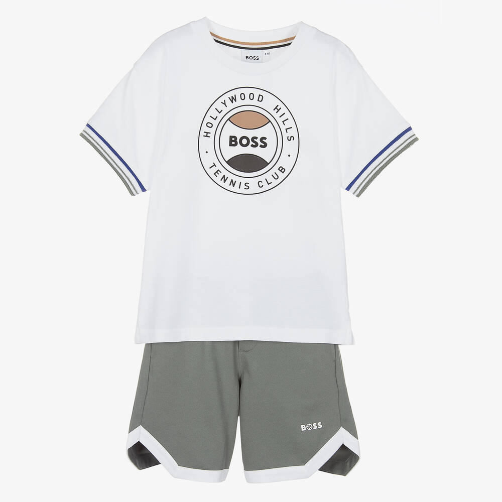 BOSS - Ensemble short blanc et vert garçon | Childrensalon