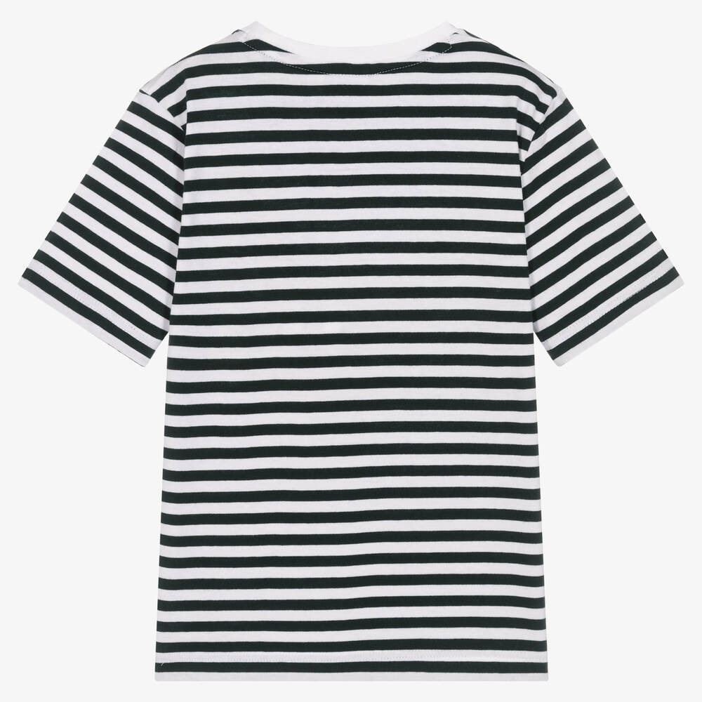 BOSS-Boys White & Green Striped Cotton T-Shirt | Childrensalon Outlet