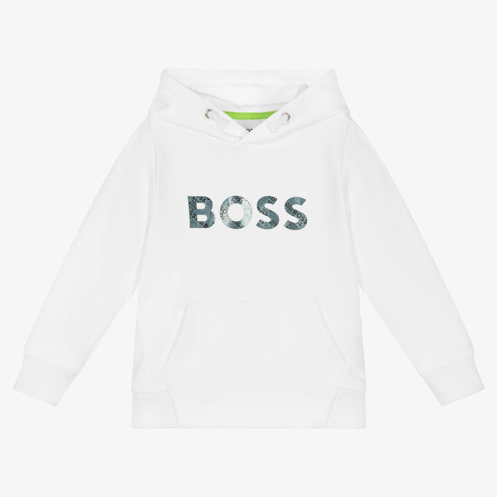 BOSS - Weißer Jersey-Kapuzenpulli | Childrensalon