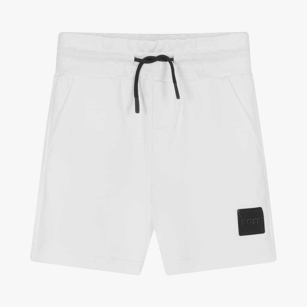 BOSS - Boys White Jersey Logo Shorts | Childrensalon