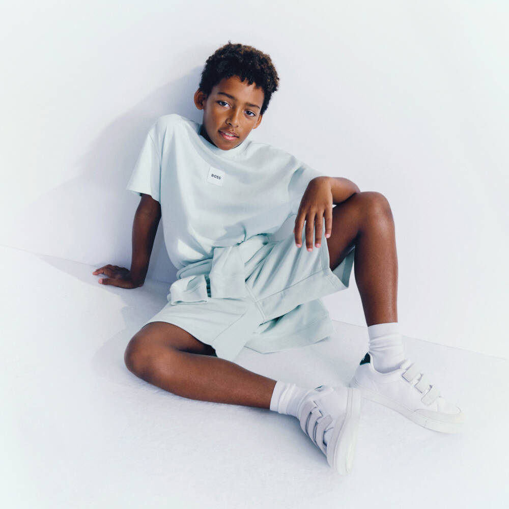 BOSS-Boys White Leather & Grey Suede Velcro Trainers | Childrensalon Outlet